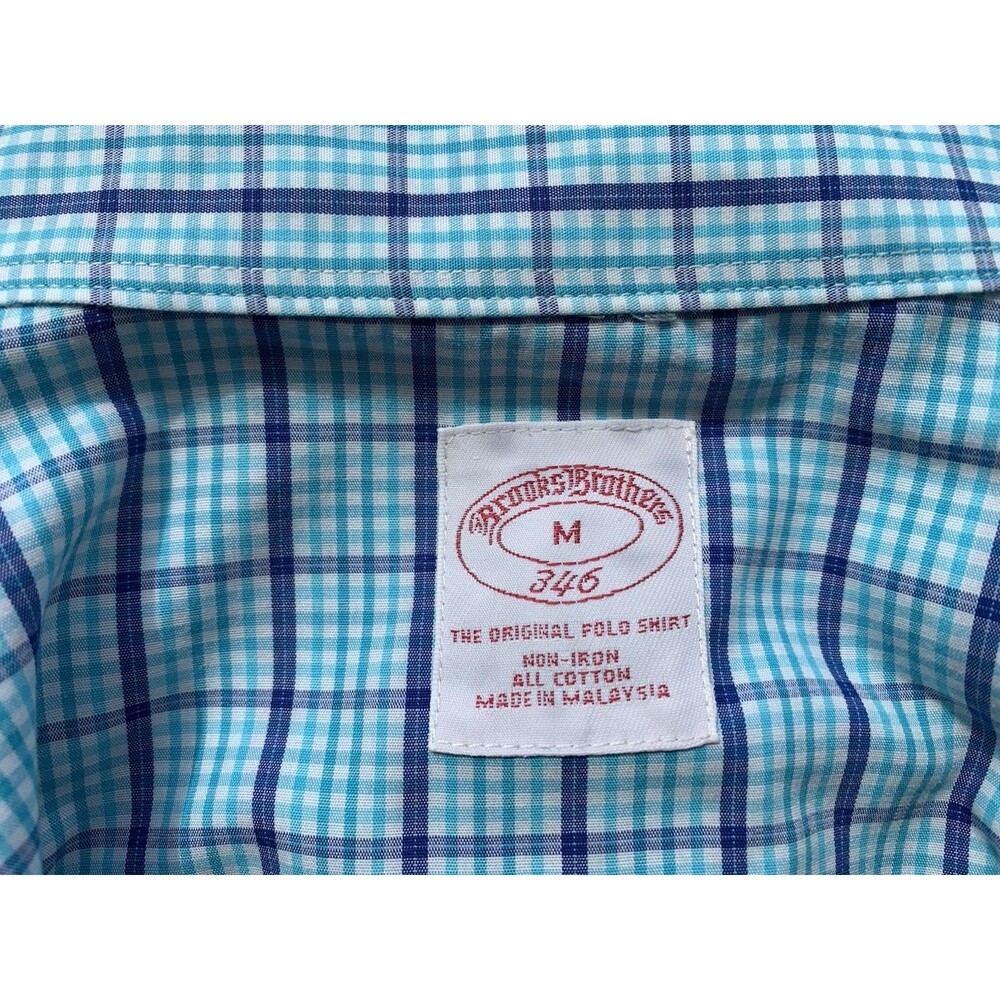 Brooks Brothers 346 Non-Iron 100% Cotton Blue Checks Medium 15 1/2 Collar